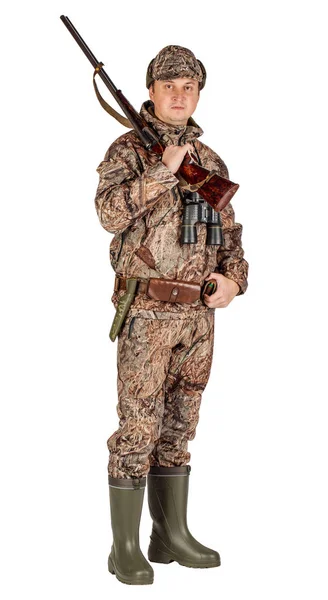 二重銃身散弾銃を持つ男性ハンター — ストック写真