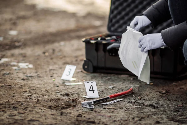 Investigación Escena Del Crimen Recopilación Pruebas — Foto de Stock