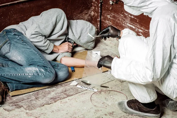 Olay Yerinde Delil Toplama Kriminolojik Uzman Hukuk Polis Kavramı — Stok fotoğraf