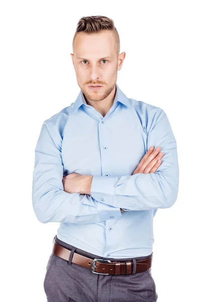 Hombre de negocios con brazos cruzados aislados sobre fondo blanco . — Foto de Stock