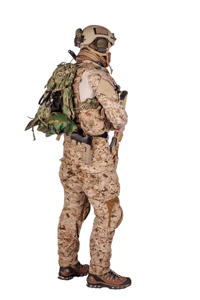 Soldat Américain Avec Fusil Sur Fond Blanc Concept Armée Armée — Photo