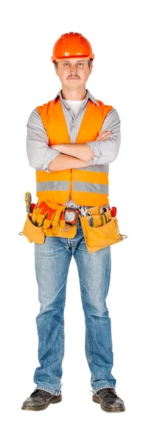 Engineer Helmet Crossed Arms Looking Camera Construction Building People Maintenance — Stock Photo, Image