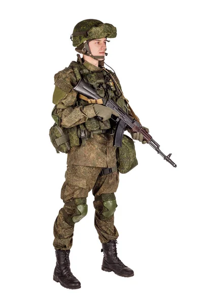 Moderna Ryska Specialstyrkor Soldat Med Gevär Mörk Bakgrund Armé Militär — Stockfoto