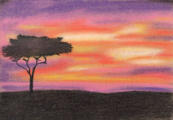 Sunset in Africa. Pastel painting Royalty Free Stock Images