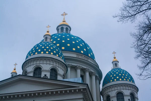 The domes with crosses of Trinity (the Troitsky) Cathedral Saint — Stock Photo, Image
