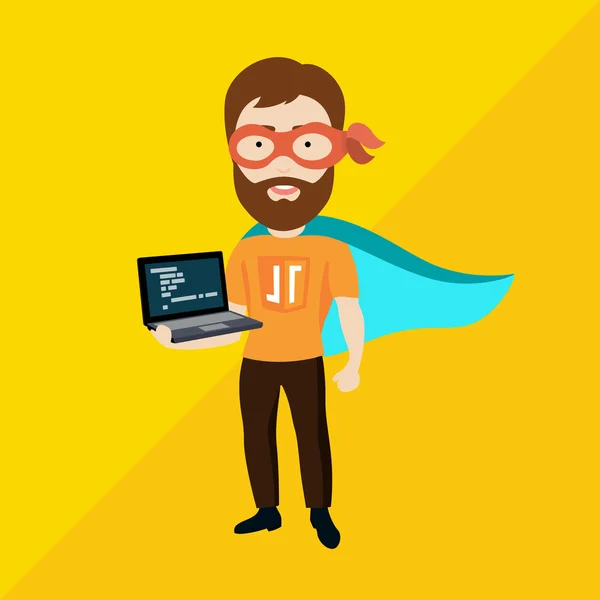 Java Script Especialista como Superhéroe — Vector de stock