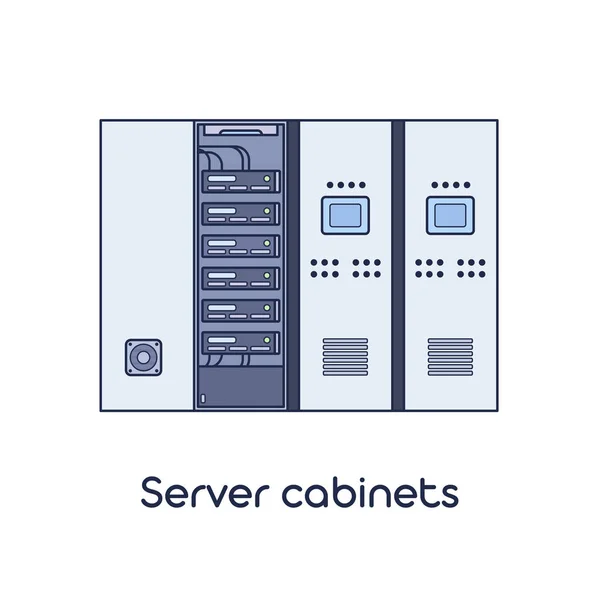 Sala de servidores con gabinetes — Vector de stock