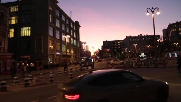 Moscovo rua noturna no centro da cidade — Vídeo de Stock