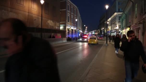 Moscovo rua noturna no centro da cidade — Vídeo de Stock