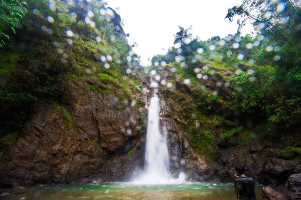 The landscape photo, Jok Ka Din Waterfall, beautiful waterfall in rainforest at Thong Pha Phum National Park, Kanchanaburi, Thailand — Stock Photo, Image