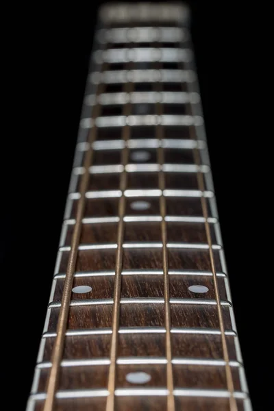 Acoustic Bass Guitar Fretboard Closing Up — стоковое фото