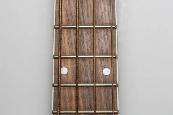 Akusztikus basszusgitár Fretboard közelről — Stock Fotó