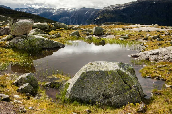 Norveç'te renkli dağ sahneleri. Güzel manzara Norveç, Scandinavia. Norveç dağ manzarası