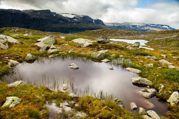 Norveç'te renkli dağ sahneleri. Güzel manzara Norveç, Scandinavia. Norveç dağ manzarası