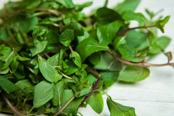 Beyaz arkaplanda izole edilmiş taze çiğ nane yaprakları