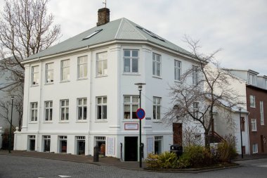 Reykjavik, İzlanda - 10 Ekim 2017: Şehir Reykjavik yukarıdan. Reykjavik Sokağı. İzlanda sonbaharda. İzlanda'nın başkenti.