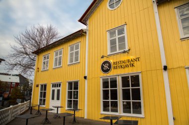 Reykjavik, İzlanda - 10 Ekim 2017: Şehir Reykjavik yukarıdan. Reykjavik Sokağı. İzlanda sonbaharda. İzlanda'nın başkenti.