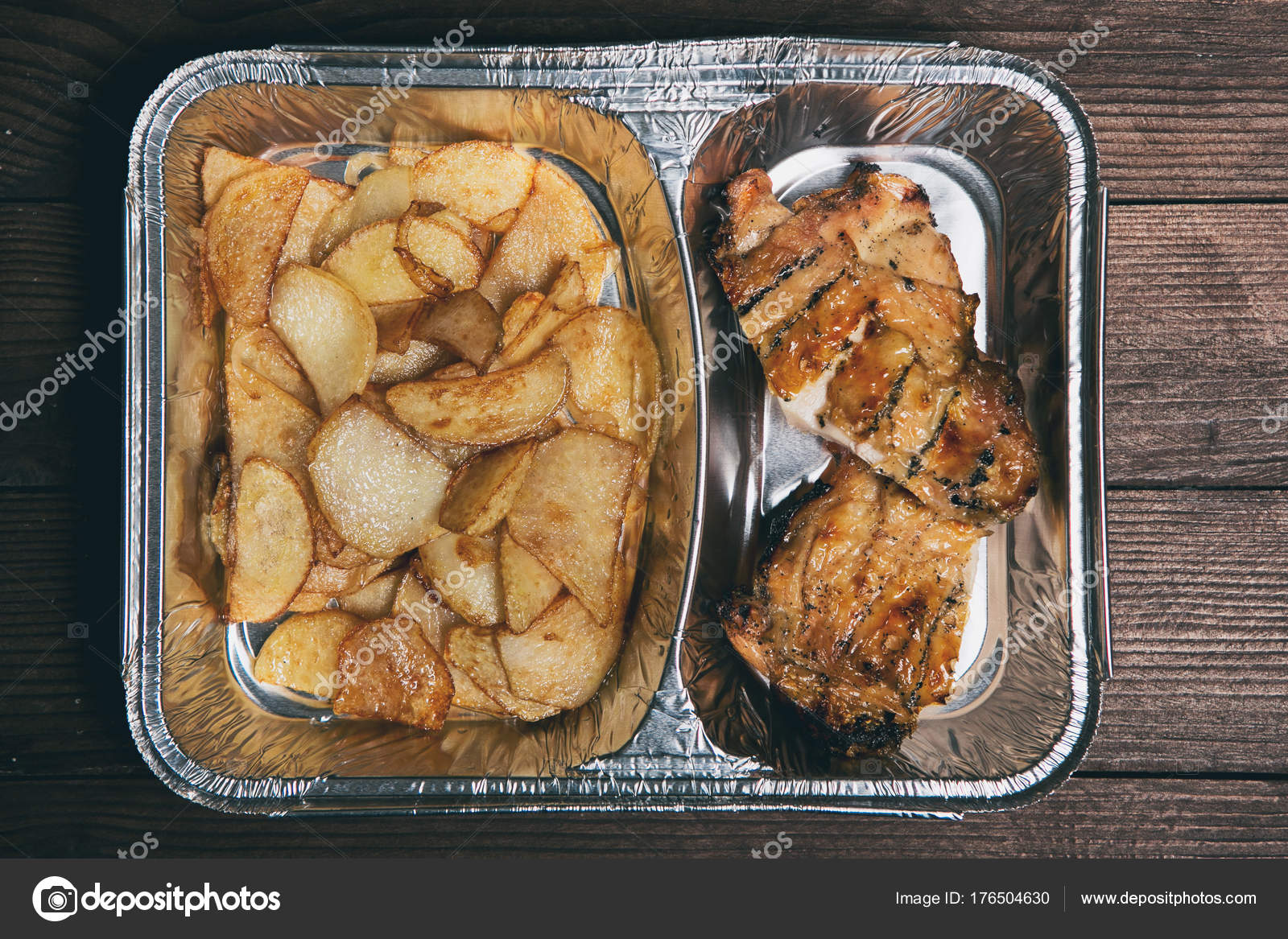 Healthy Lunch Aluminum Foil Package Top View Lunch Box Food Stock Photo