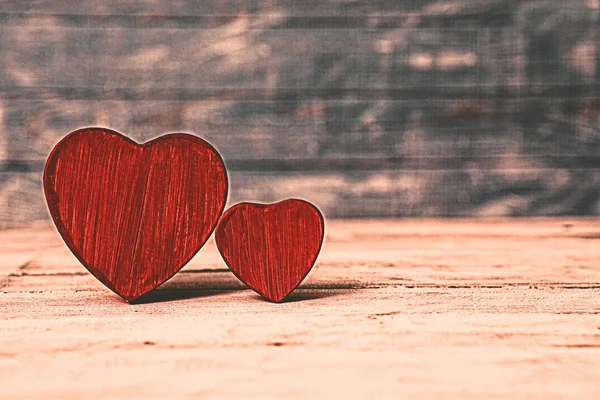 Amor Corazones Sobre Fondo Textura Madera Concepto Tarjeta San Valentín — Foto de Stock