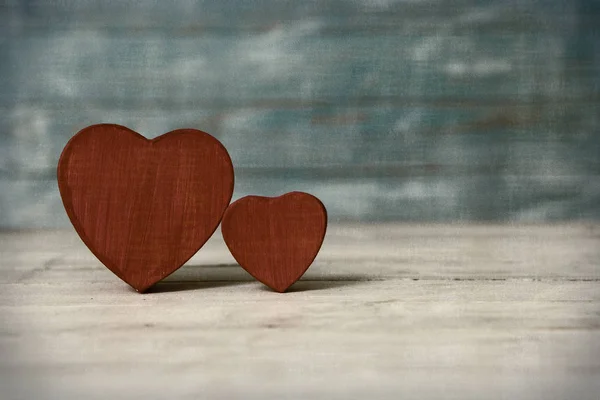 Amor Corazones Sobre Fondo Textura Madera Concepto Tarjeta San Valentín — Foto de Stock