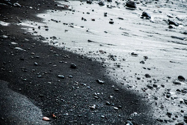Schwarzer Sandstrand Auf Teneriffa Schwarzer Sand Vulkanischer Strand — Stockfoto