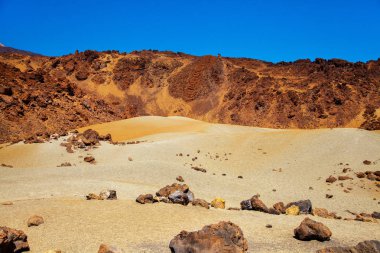 Volkan Teide ve lav sahne Teide Milli Parkı'nda, Teide Milli Parkı Tenerife, Kanarya Adaları, İspanya caldera Rocky volkanik manzara