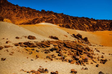 Volkan Teide ve lav sahne Teide Milli Parkı'nda, Teide Milli Parkı Tenerife, Kanarya Adaları, İspanya caldera Rocky volkanik manzara