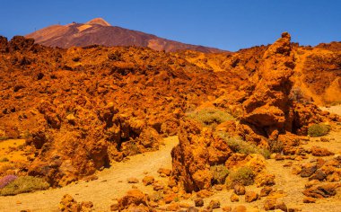 Volkan Teide ve lav sahne Teide Milli Parkı'nda, Teide Milli Parkı Tenerife, Kanarya Adaları, İspanya caldera Rocky volkanik manzara