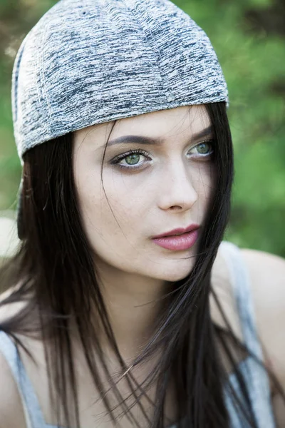 Beautiful Girl Green Eyes City Park Woman Beauty Face Portrait Royalty Free Stock Images