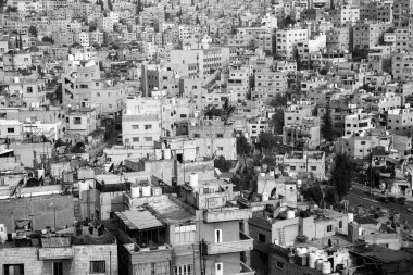 Ürdün 'ün başkenti Amman şehrinin havadan görünüşü. Amman 'ın Şehri.