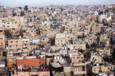 Ürdün 'ün başkenti Amman şehrinin havadan görünüşü. Amman 'ın Şehri.