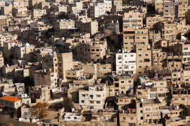 Ürdün 'ün başkenti Amman şehrinin havadan görünüşü. Amman 'ın Şehri.