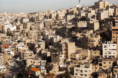 Ürdün 'ün başkenti Amman şehrinin havadan görünüşü. Amman 'ın Şehri.