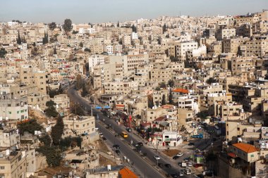 Ürdün 'ün başkenti Amman şehrinin havadan görünüşü. Amman 'ın Şehri.