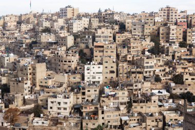 Ürdün 'ün başkenti Amman şehrinin havadan görünüşü. Amman 'ın Şehri.
