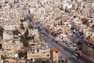 Ürdün 'ün başkenti Amman şehrinin havadan görünüşü. Amman 'ın Şehri.