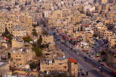 Ürdün 'ün başkenti Amman şehrinin havadan görünüşü. Amman 'ın Şehri.