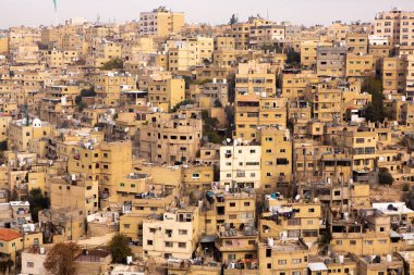 Ürdün 'ün başkenti Amman şehrinin havadan görünüşü. Amman 'ın Şehri.