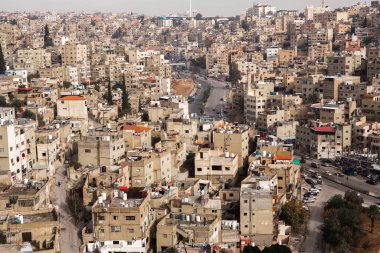 Ürdün 'ün başkenti Amman şehrinin havadan görünüşü. Amman 'ın Şehri.