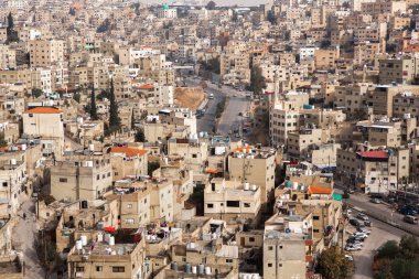 Ürdün 'ün başkenti Amman şehrinin havadan görünüşü. Amman 'ın Şehri.