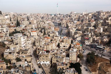 Ürdün 'ün başkenti Amman şehrinin havadan görünüşü. Amman şehrinin manzarası.