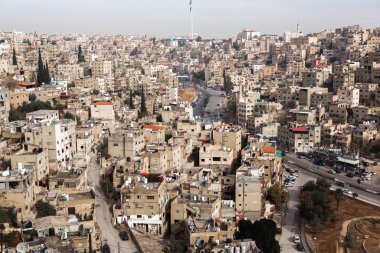 Ürdün 'ün başkenti Amman şehrinin havadan görünüşü. Amman şehrinin manzarası.