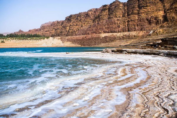 View Dead Sea Coastline Sunset Time Jordan Salt Crystals Sunset — 스톡 사진