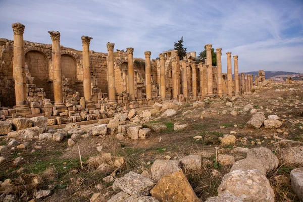 Ruínas Romanas Cidade Jordaniana Jerash Ruínas Assentamento Greco Romano Murado — Fotografia de Stock