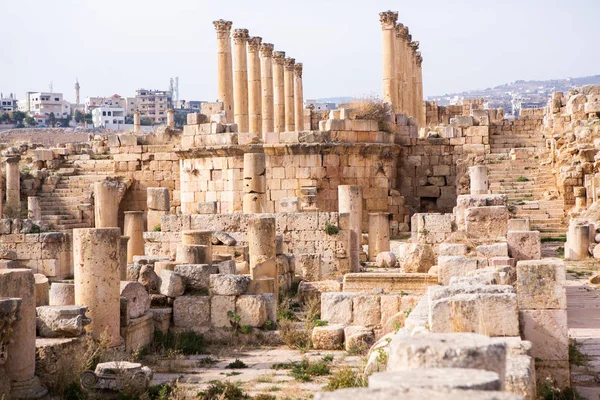 Ruínas Romanas Cidade Jordaniana Jerash Ruínas Assentamento Greco Romano Murado — Fotografia de Stock