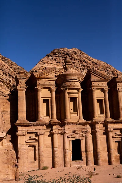 Beleza Rochas Arquitetura Antiga Petra Jordânia Templo Antigo Petra Jordânia — Fotografia de Stock