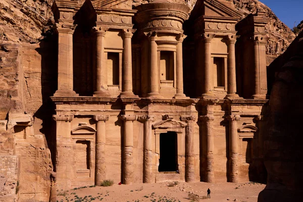 Schönheit Der Felsen Und Antike Architektur Petra Jordanien Alter Tempel — Stockfoto