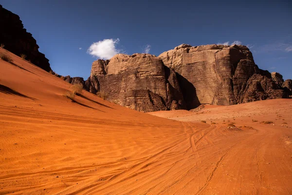 Wadi Rum Woestijn Jordanië Zonsondergang Panorama Van Prachtig Zandpatroon Duin — Stockfoto