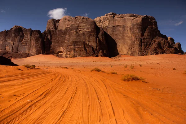 Wadi Rum Desert Jordan Sunset Panorama Beautiful Sand Pattern Dune — Stock Photo, Image