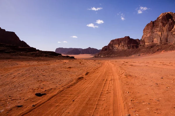 Wadi Rum Desert Jordania Puesta Del Sol Panorama Hermoso Patrón —  Fotos de Stock